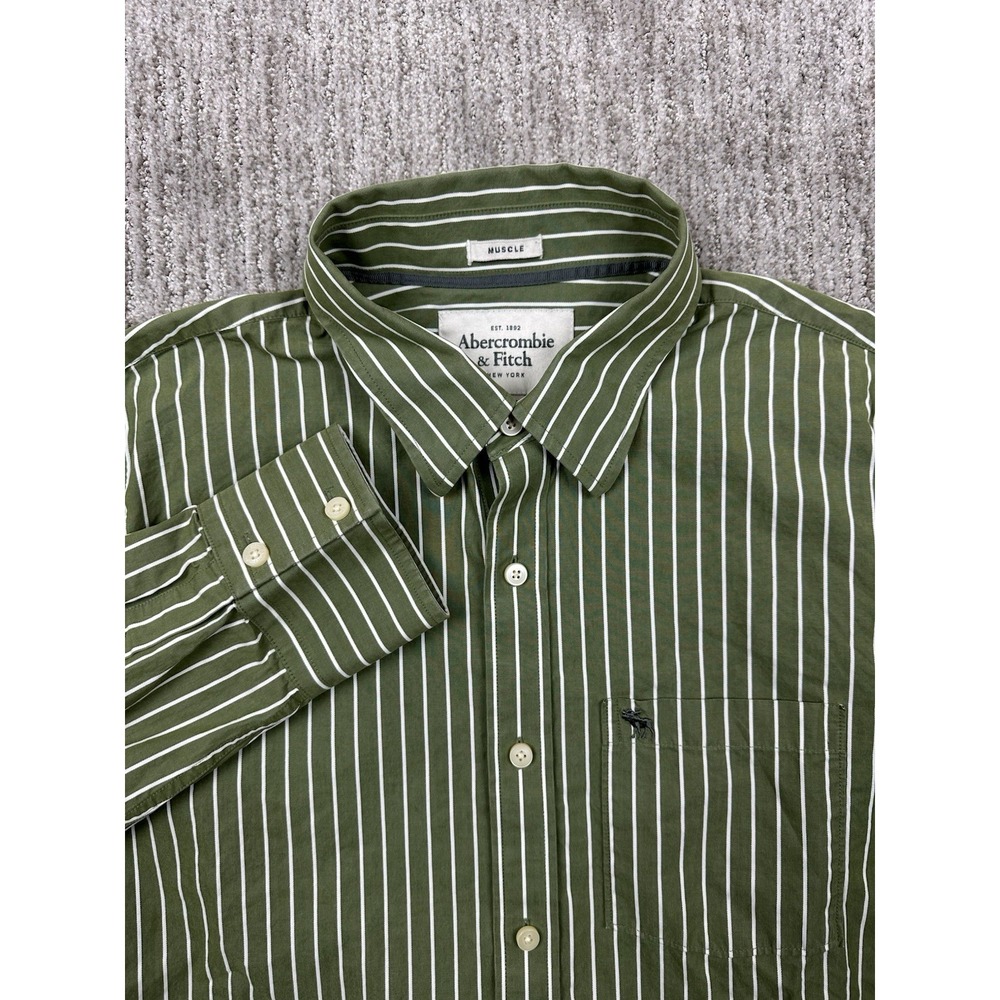 Vintage Abercrombie & Fitch Shirt Mens XXL Green Striped Muscle Button Down